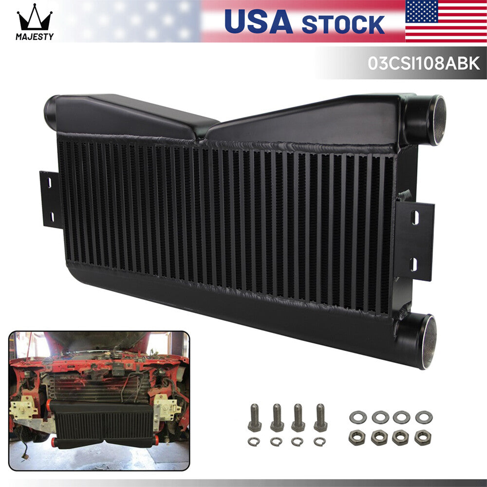 Universal Twin Turbo Intercooler 24x9x3.5 Bar Plate Custom (2 In/1 Out) BK
