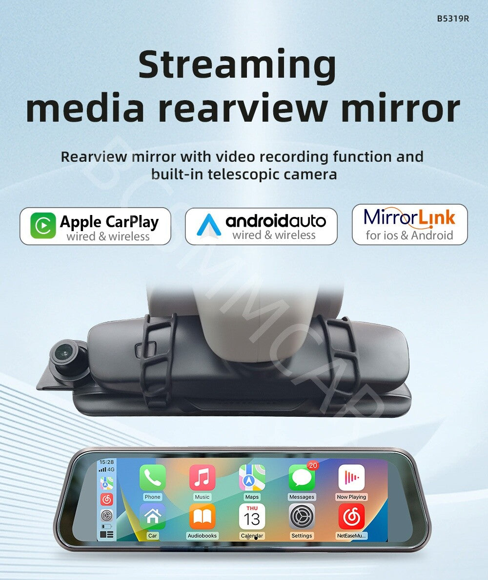 Driving Recorder For Car Rearview Mirror For Wireless Apple CarPlay Android Auto
