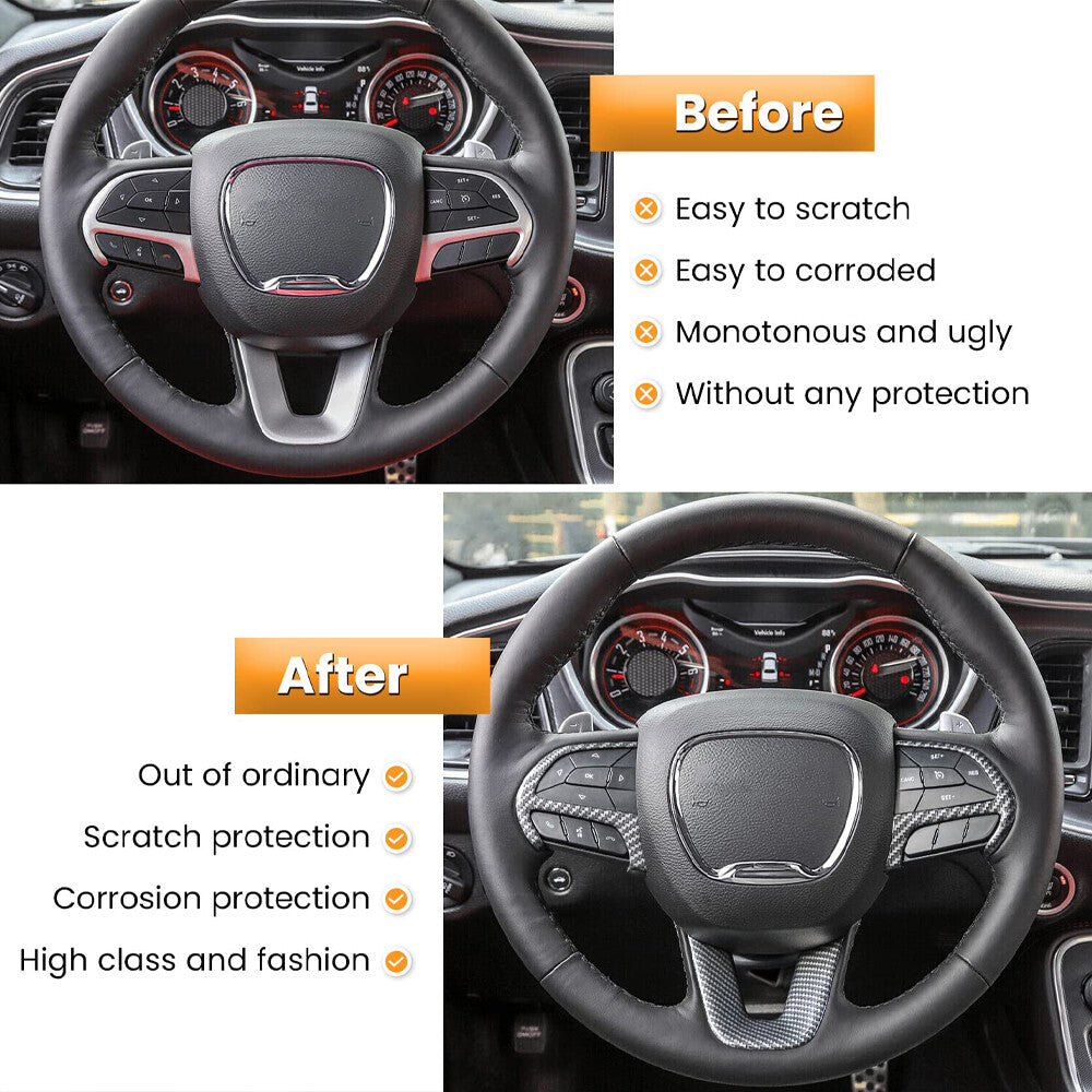 Carbon Fiber Steering Wheel Cover Trim Decor for Dodge for Challenger Charger 2015+