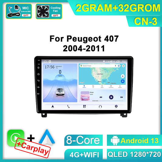 for Peugeot 407 2004-2011 Android Auto CarPlay Car Radio Screen GPS Video Player
