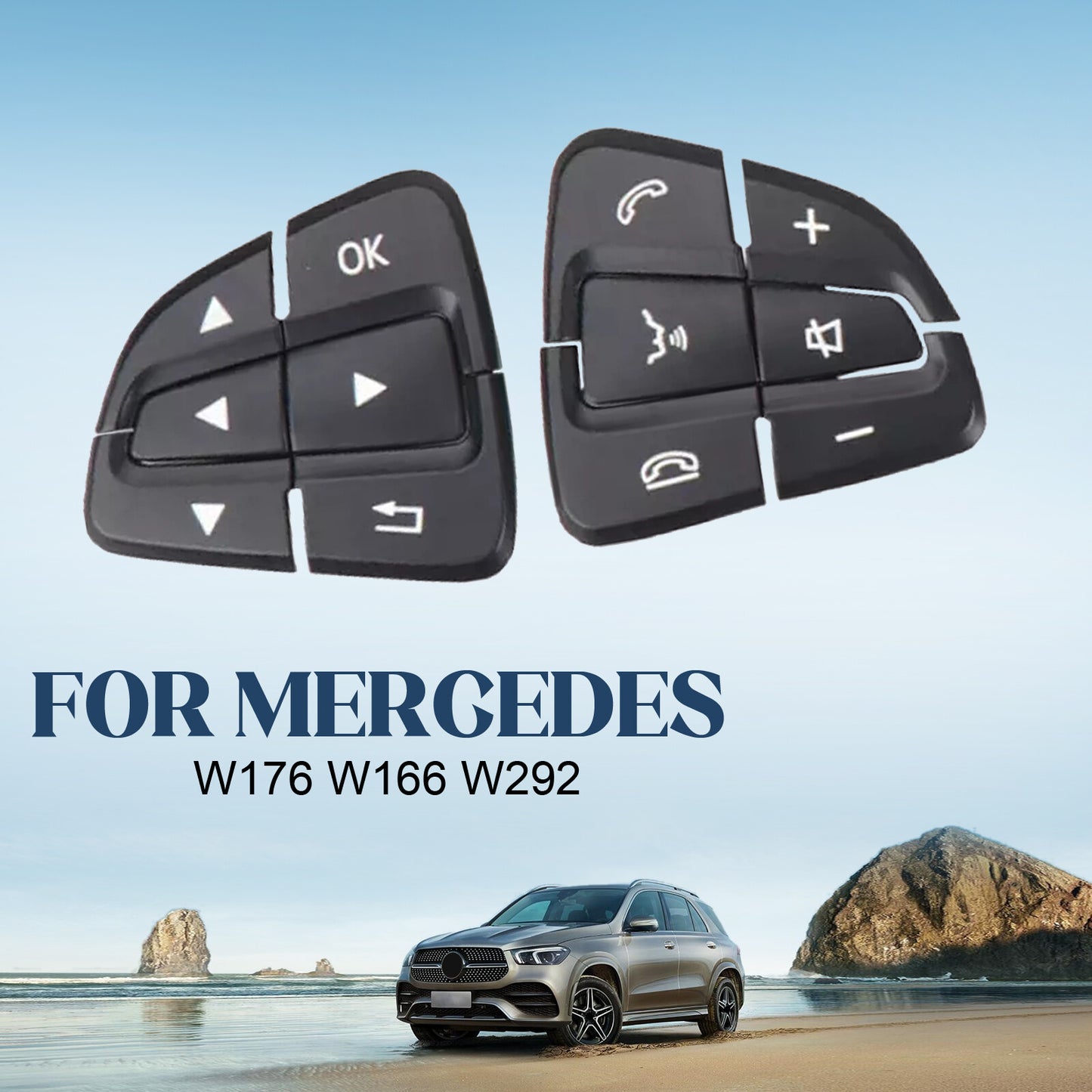 1Pair for Mercedes W176 W166 W292 L R Steering Wheel Switch Button Black Cover