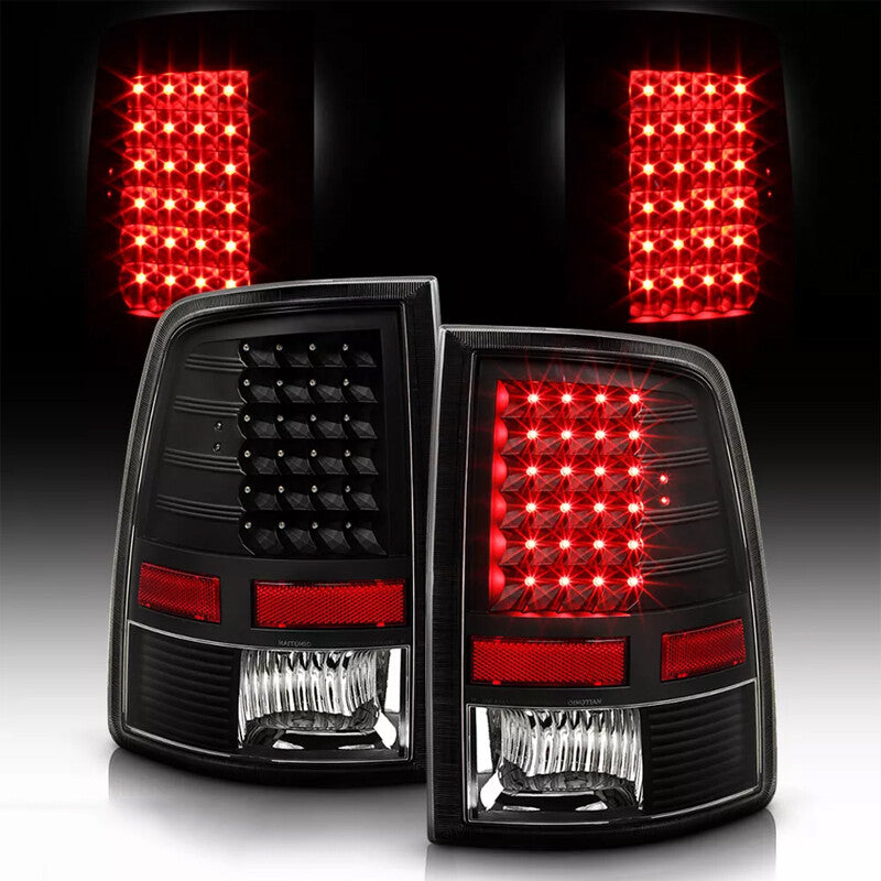 One pair of LED taillights with black lenses for 2009-2018 for Dodge for Ram 1500 2500 3500 pickups.