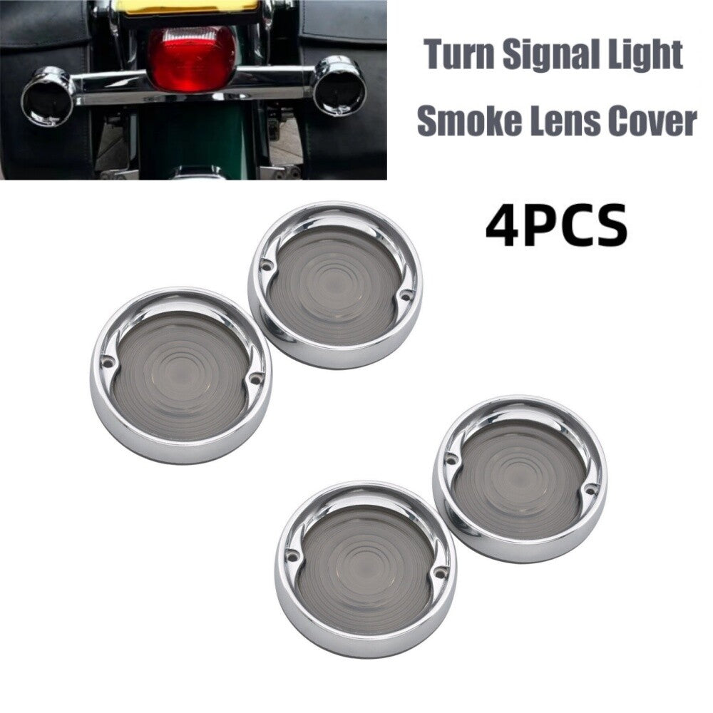 4PCS Chrome Turn Signal Light Trim Ring Smoke Lens for Harley Touring Road King