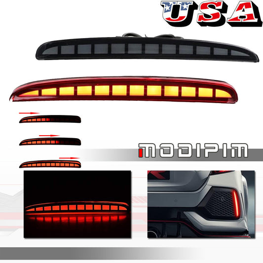 2-Pack Smoked LED Reflector Fog Lights and Brake Lights for 2017-2022 for Civic R-Type Hatchback