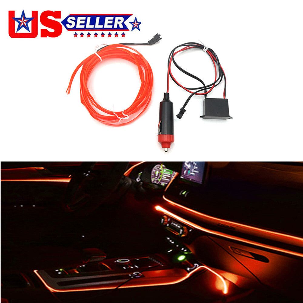 Car Interior LED Neon Lights Decor Atmosphere El Wire String Lamp Orange 2M