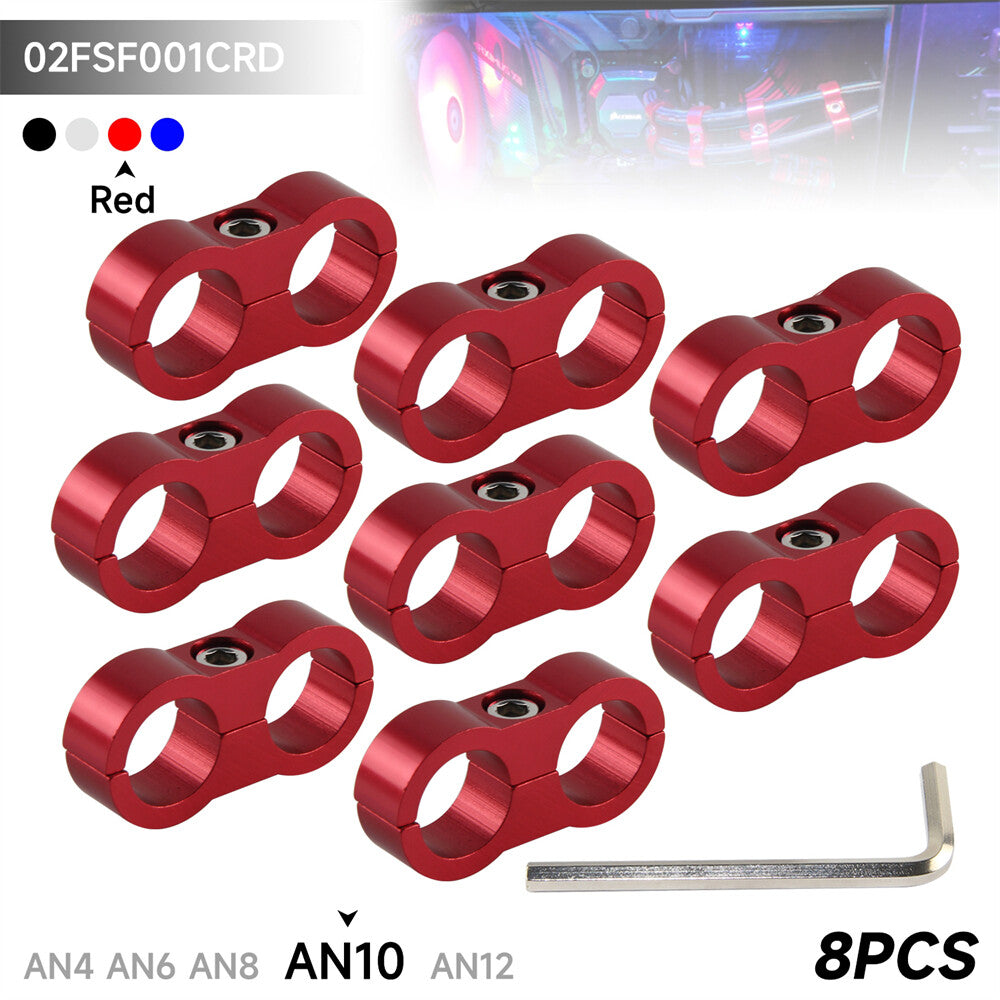 8pcs AN -10 AN10 19MM Red Braided Hose Separator Clamp Fitting Adapter Bracket