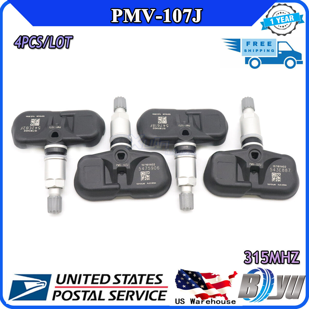 Four new tire pressure sensors (TPMS) for Toyota for Scion and for Lexus PMV-107J models, model number 42607-33021.