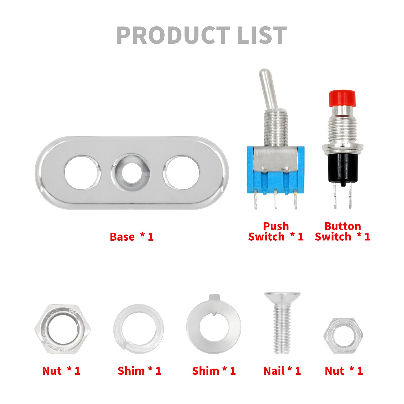 Chrome Control Button Toggle Push Switch ON/OFF/ON For Universal 17/8Handlebar