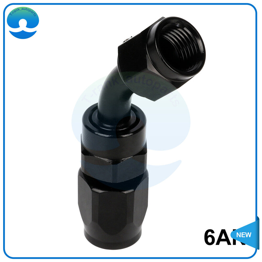 6AN 45 Degree Swivel Hose End Fitting Black Adapter For Oil Fuel Line Hose
