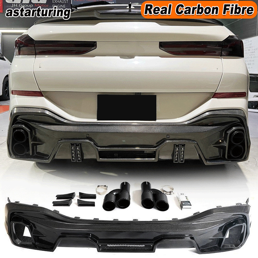 for BMW X6 G06 M-Sport 2020+ Carbon Fiber Rear Bumper Diffuser Lip W/Exhaust Tip