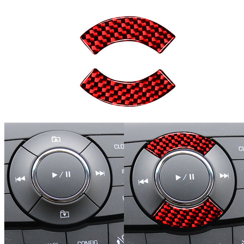 2Pcs Red Carbon Fiber CD Control Button Cover Trim for Chevrolet for Cruze 2009-2015