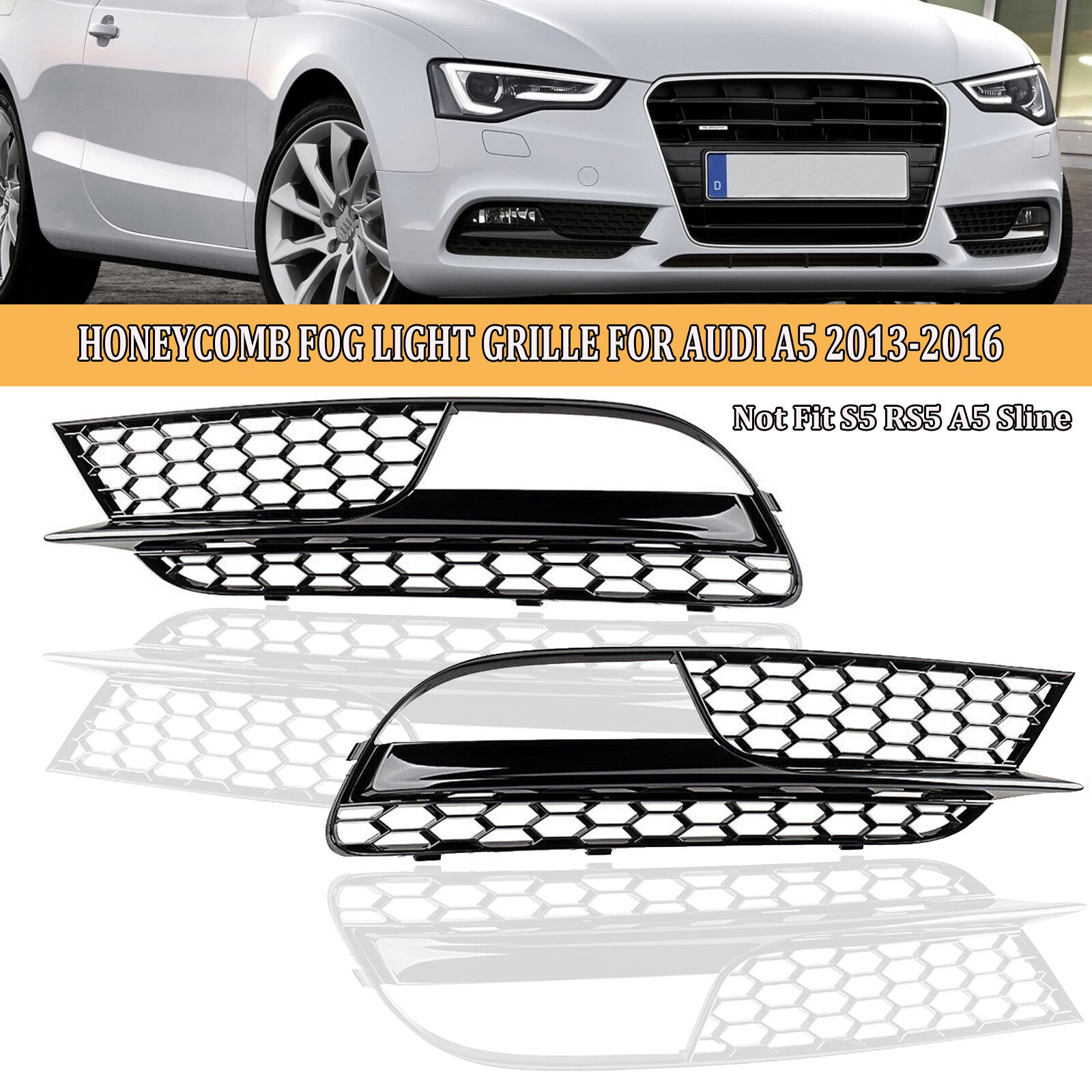 2x Front Lower Bumper Fog Light Grilles Cover Cap Trim For 2012-2016 for AUDI A5
