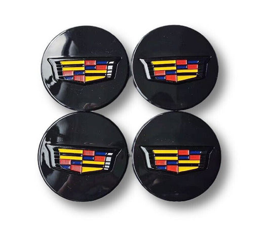 4-piece set for Cadillac 67mm wheel center caps, hubcaps, rim caps, badges, black