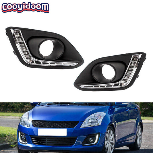 A pair of LED DRL daytime running light covers for Suzuki for Swift 2014, 2015, and 2016 models.