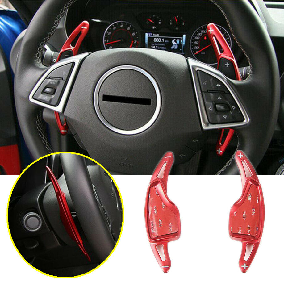 for Chevrolet Camaro 2017-2021, red car steering wheel paddle shifter transmission.