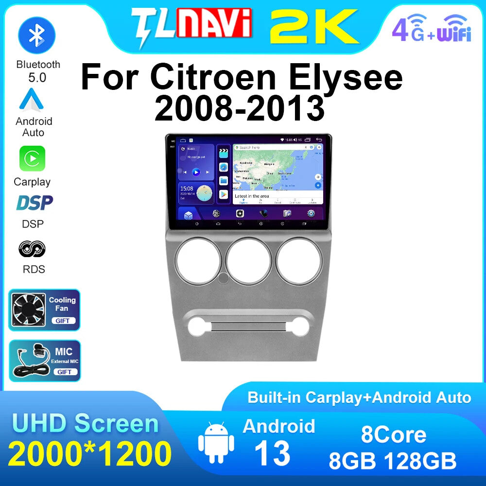 for Citroen C-Elysee 2008-2013 Car Radio CarPlay GPS Player Head Unit Screen