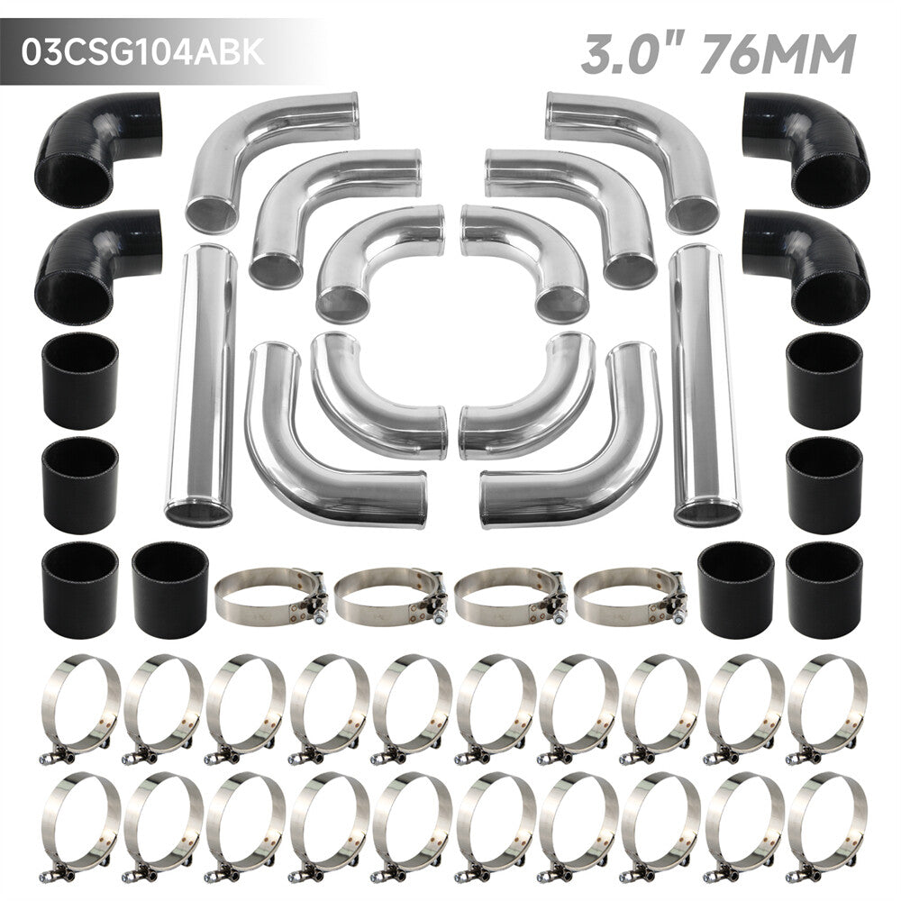 12PCS 3 76mm Universal Turbo Intercooler Pipe Piping+Silicone Hose Clamp Kit
