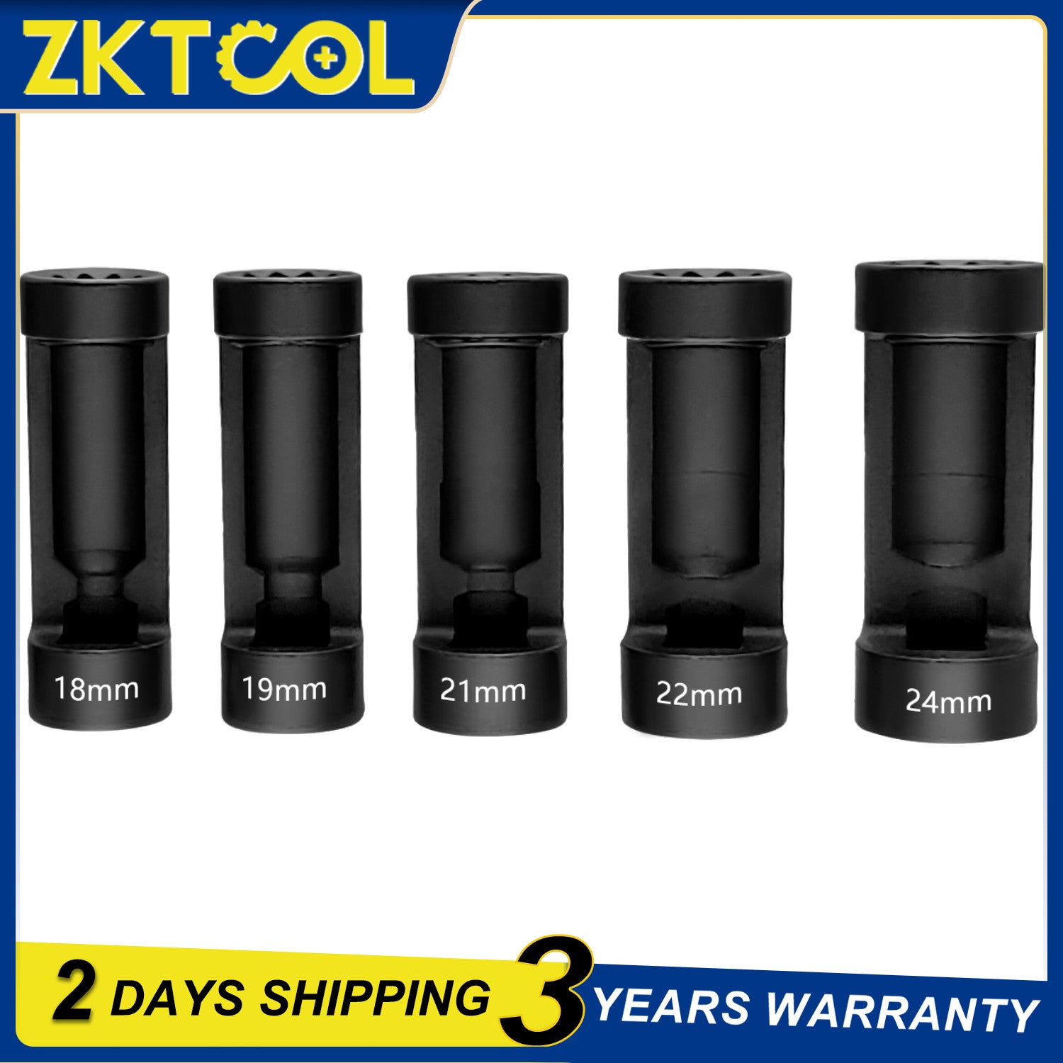 5pc Suspension Strut Nut Socket Set 18mm 19mm 21mm 22mm 24mm 12 Point 1/2 Drive
