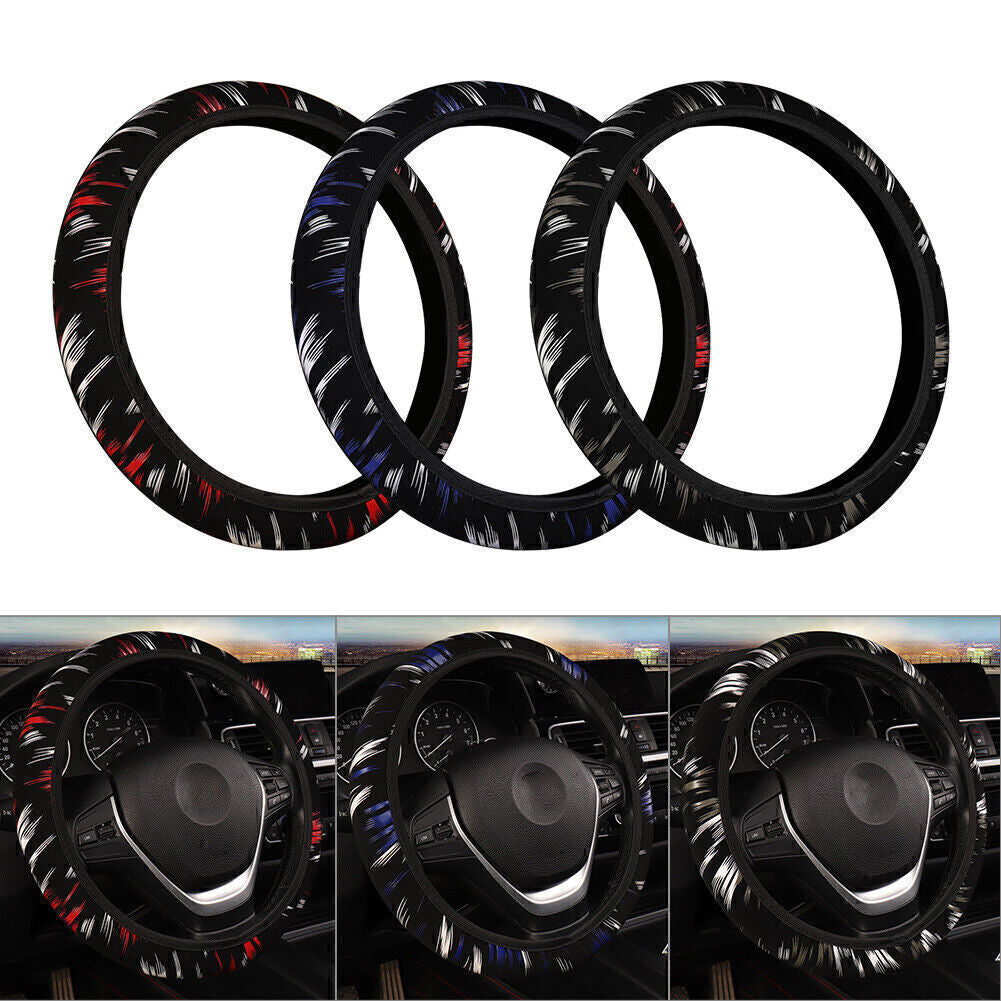 Black-Red Car Steering Wheel Cover Fit 15/37-38CM PU Leather Good Grip