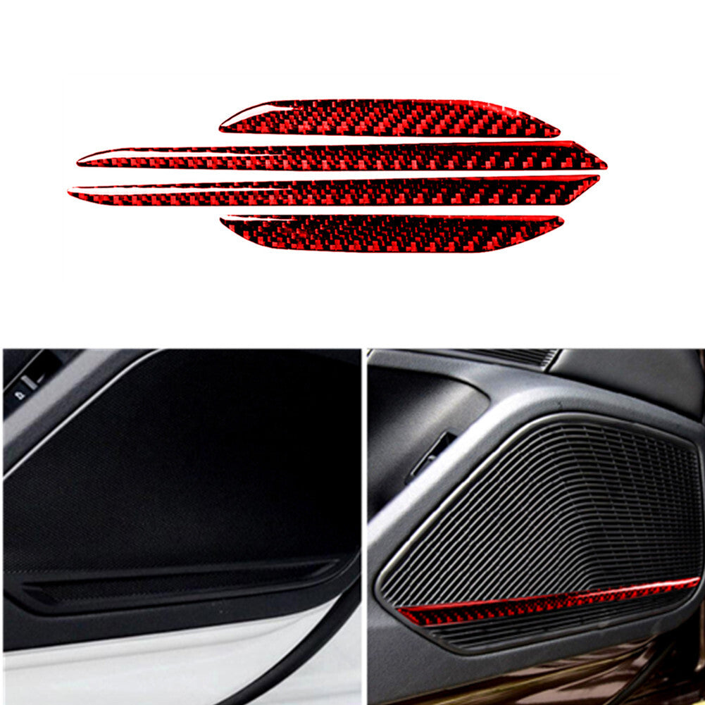 for Audi for A4 2017-2019 Red Carbon Fiber Door Loudspeaker Decorative Cover Trim