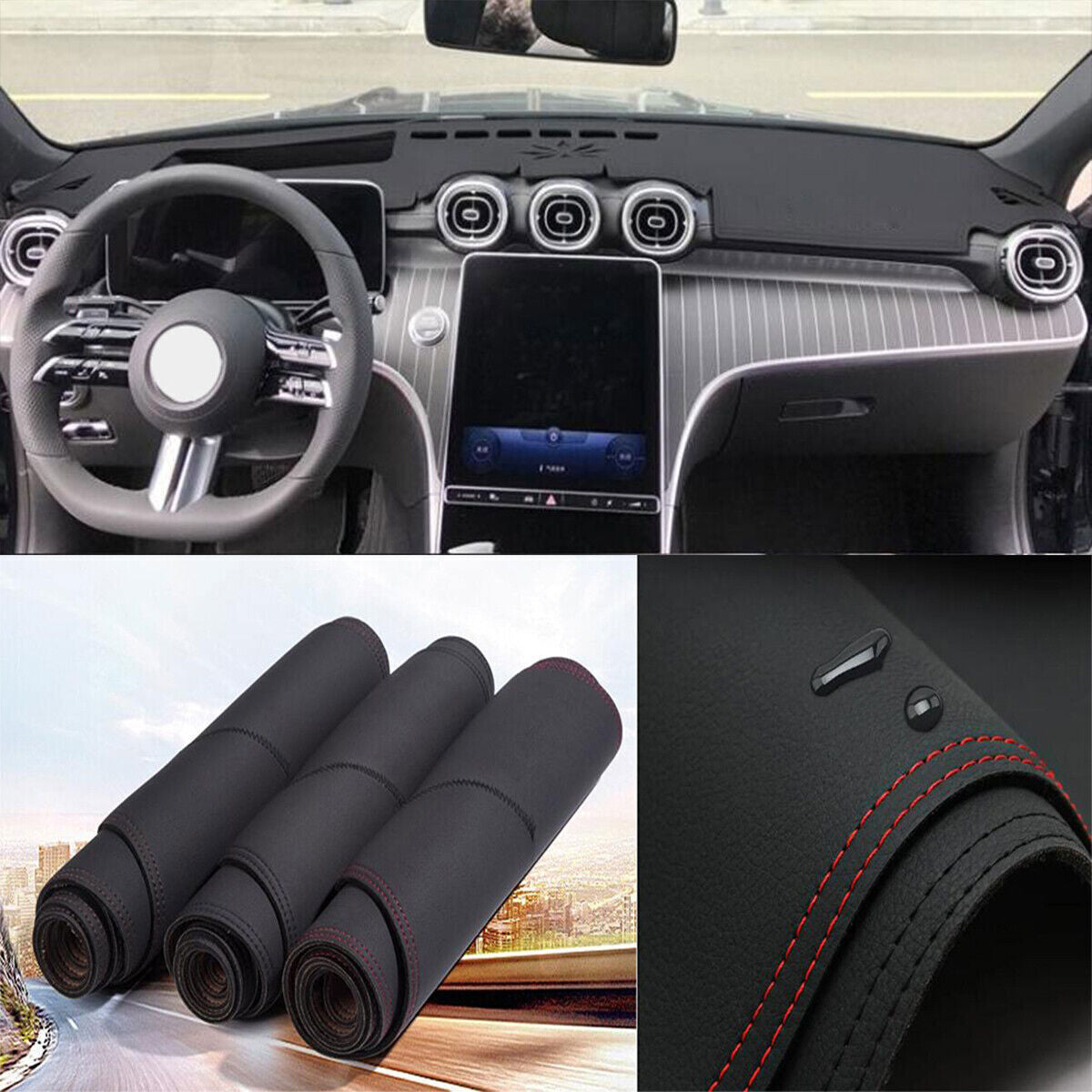 PU leather Dashboard Dash Mat Non-slip DashMat for Mercedes-Benz C-Class 22-2023