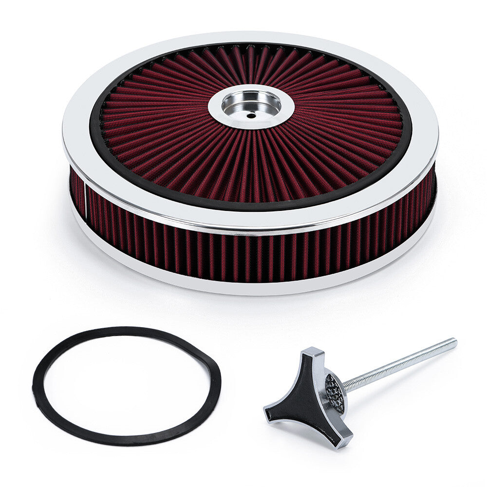 14 X 3 RED Round High Flow Thru Washable Air Cleaner Drop Base For Chevry GM