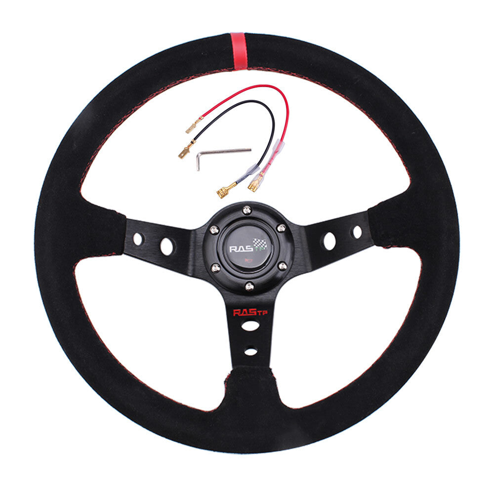 14 Steering Wheel Suede Leather +Quick Release Hub Adapter Snap Off Boss Kit