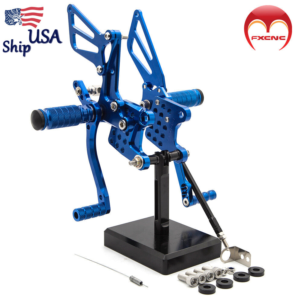 American CNC rear footrest spikes (blue) for Suzuki GSXR1000 (2000-2003-2004).