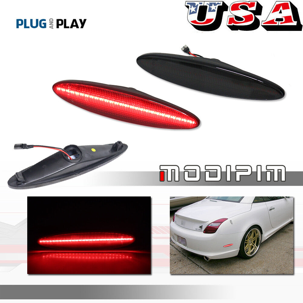 Suitable for 2002-2010 for Lexus SC430, smoke lens, red LED rear side marker parking lights (pair).
