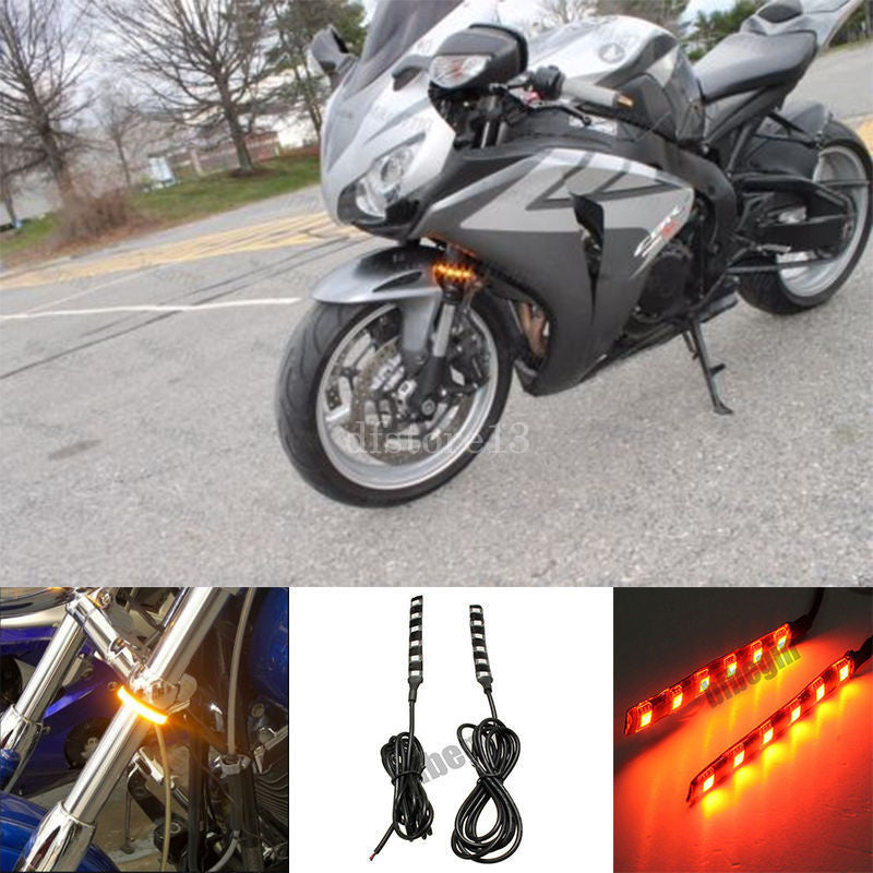6 LED Motorcycle Flexible Turn Signal Amber Integrated Strip Brake Taillights