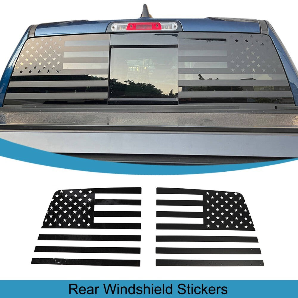 PVC Black Rear Window Stickers PVC Decal Trim for Dodge for RAM 2009-2023 Flag