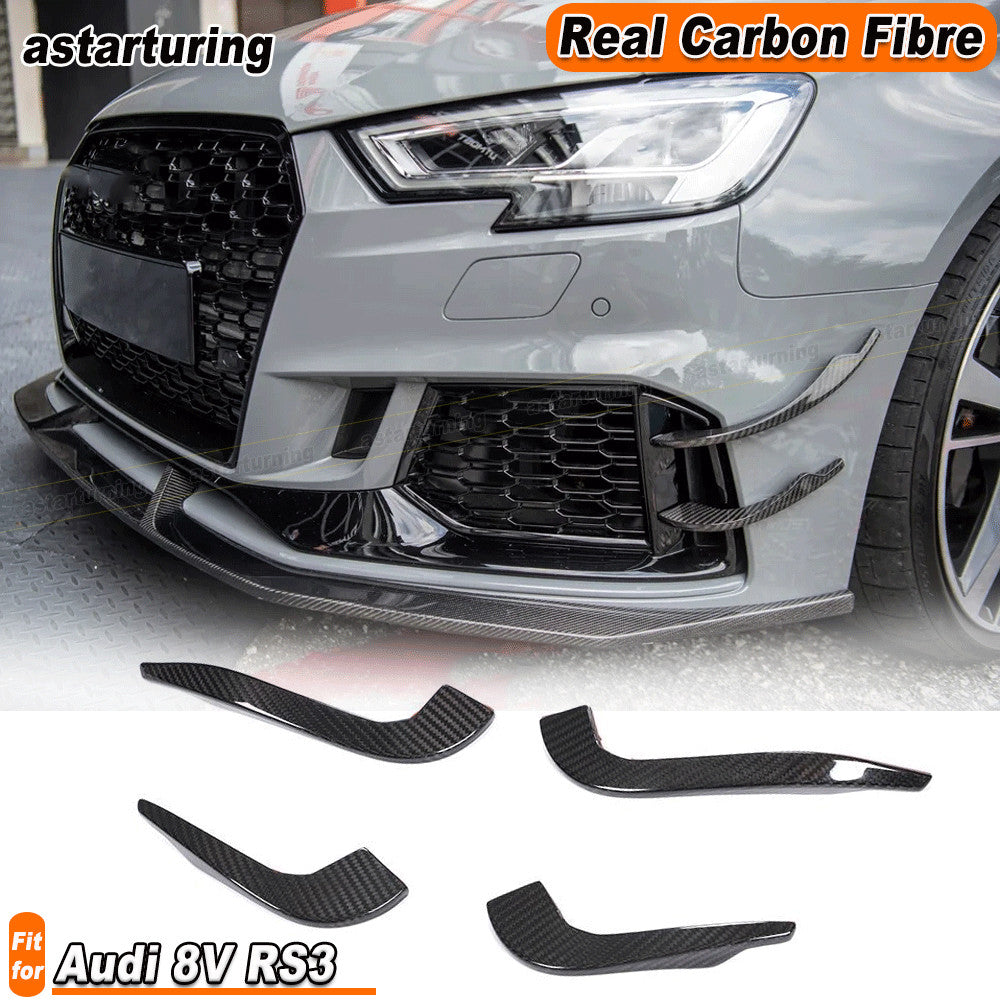 Fit for Audi 8V RS3 2017-19 Real Carbon Fiber Front Bumper Fins Canard Splitters