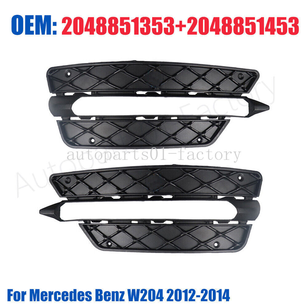 Front Left+Right Bumper Grille Fog Lamp Cover Grille for Benz W204 2012-2014
