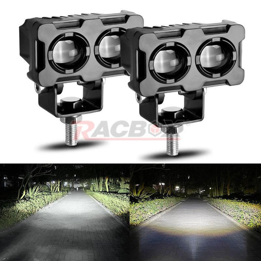 2X White Motorcycle Headlight LED Spot Light Hi/Lo Beam Fog Driving Lamp ATV UTV