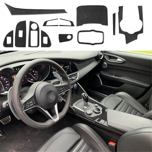 12Pcs for Alfa Romeo Giulia 2017-2019 Carbon Fiber Full Interior Kit Cover Trim