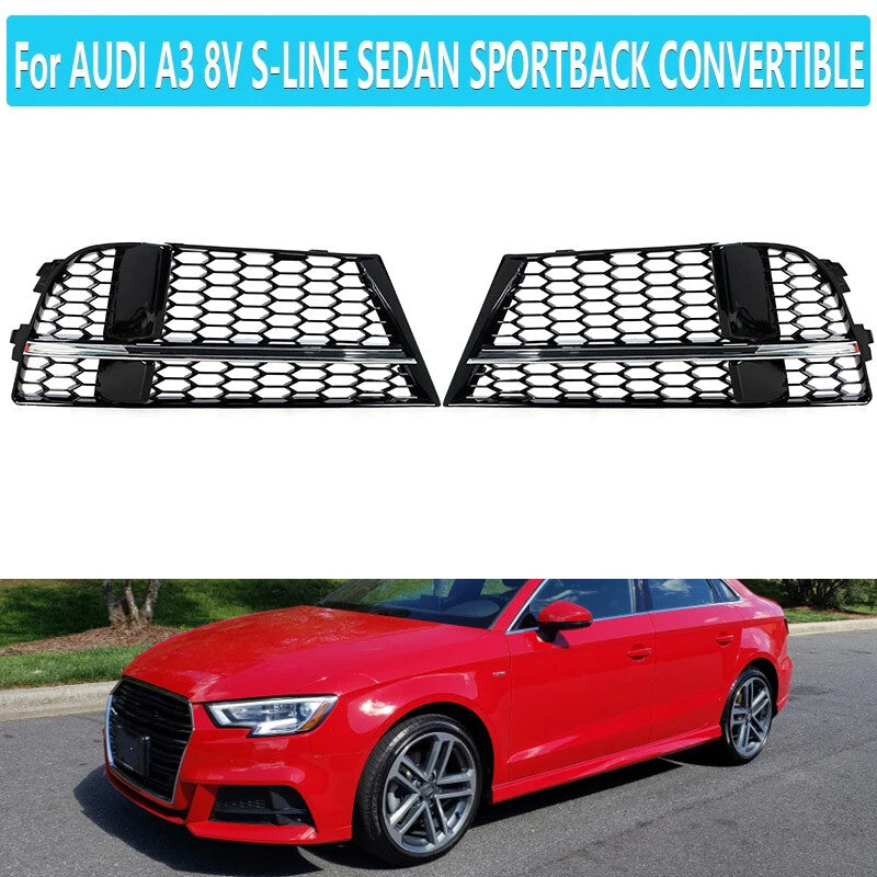 Glossy Black for AUDI A3 8V S-LINE 2017-2019 Fog Light Grille Cover