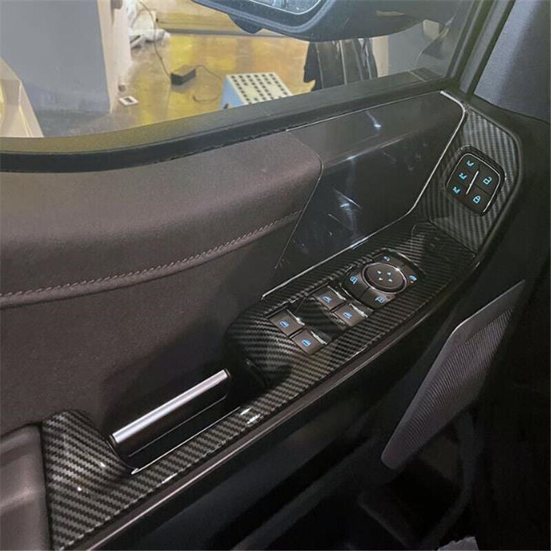 for Ford F-150 F150 2021-2023 Carbon Fiber Window Lift Switch Panel Cover Trim