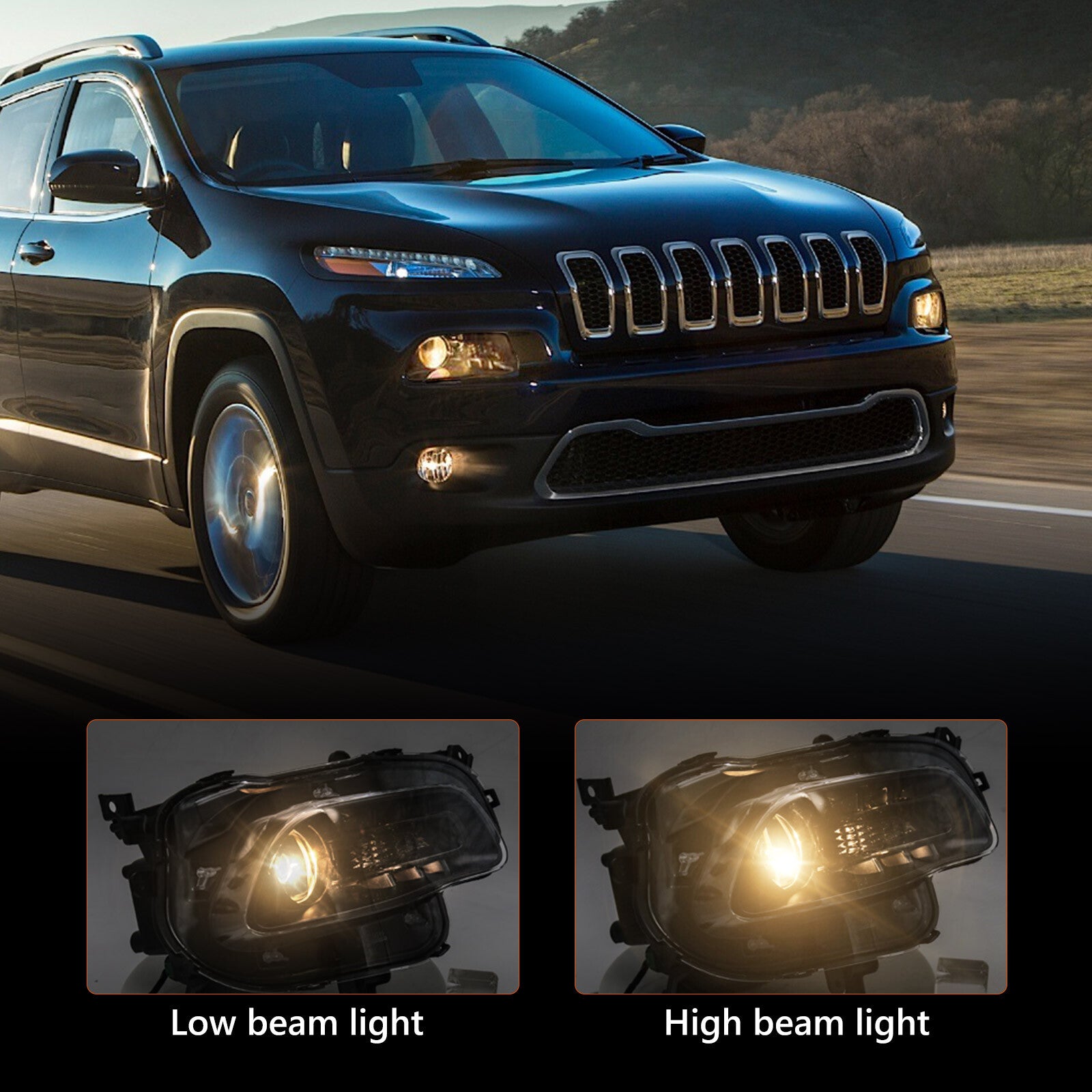2P Halogen Black Headlights for 2014-2018 for Jeep Cherokee Passenger/Driver