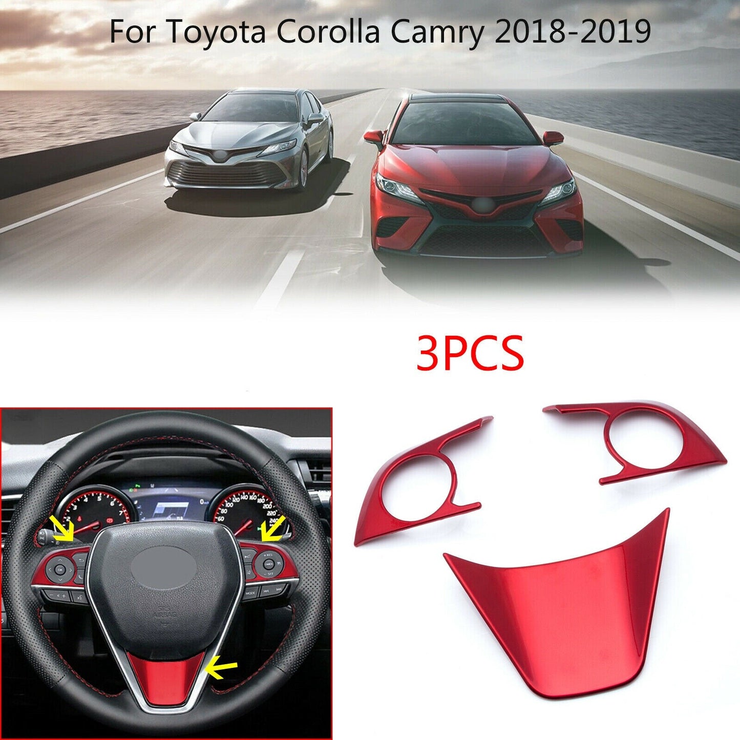 Steering Wheel Cover Trim Red for Toyota Hatchback Corolla19-20, for Camry 2018-up