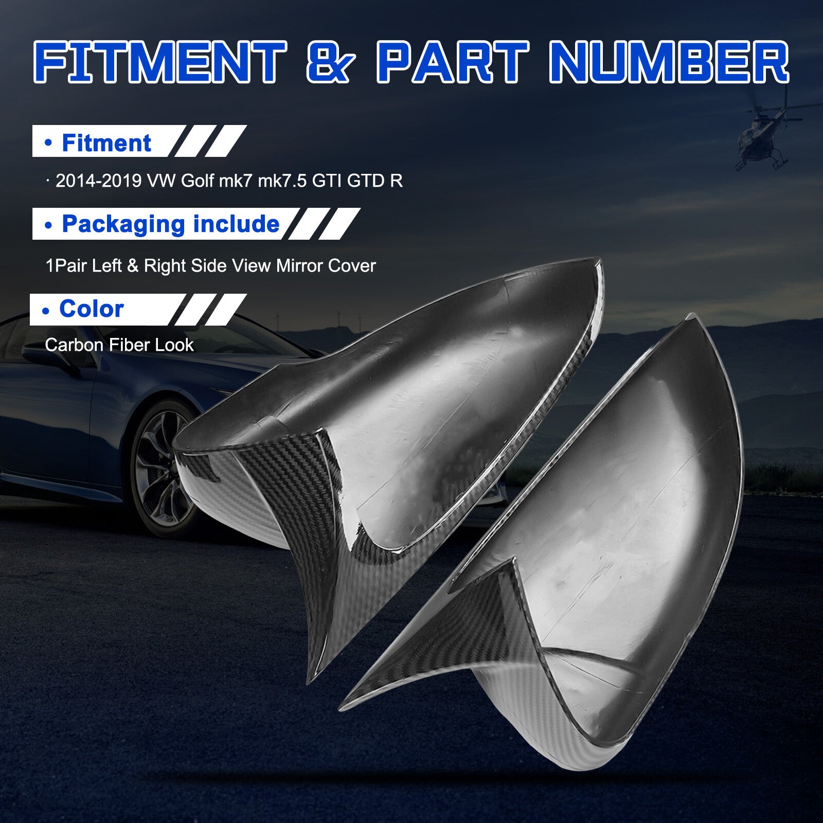 for VW for Golf MK7 MK7.5 2015-2021 Pearl White Car Side Mirror Cover Cap Replace