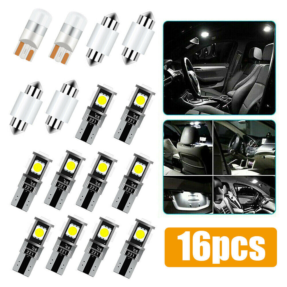 16x Car Accessories Interior Bulbs Package Kit Map Dome License Plate LED Lights