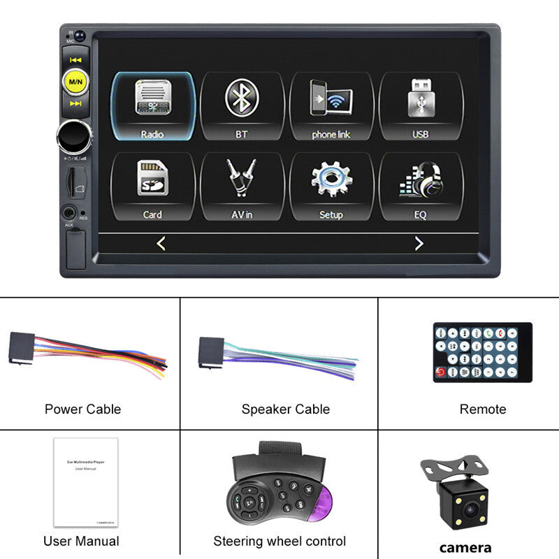 2Din Car Radio 7 HD Touch Screen Audio Stereo Video MP5 For Carplay Mirror Link