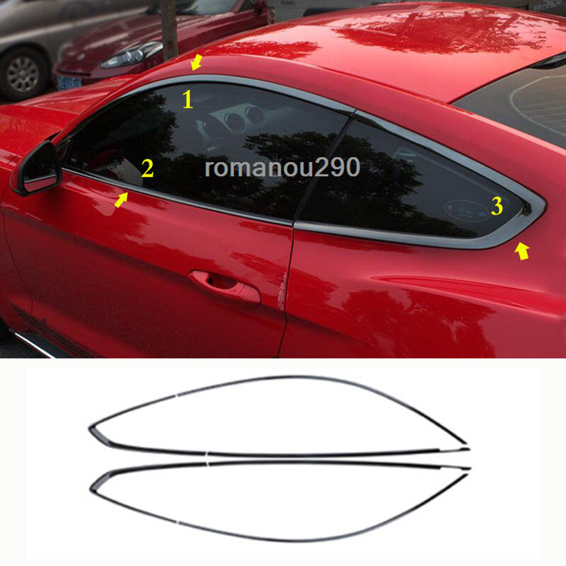 6P for Ford for Mustang 2015-2020 Black Stainless Steel Car Window Trim Strips Cover