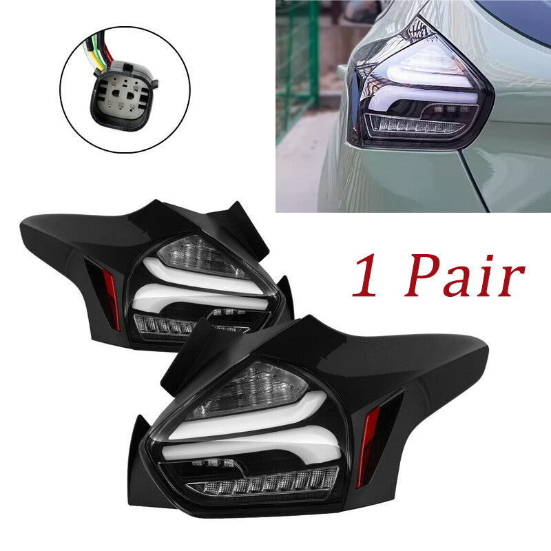 Sequential Turn Signal LED Black Tail Lights for Ford 15-18 Focus 5dr Hatchback