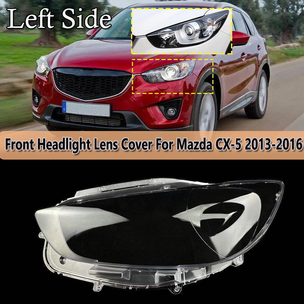 Transparent headlight lens cover for left-hand drive side, suitable for Mazda CX-5 (2013-2015).