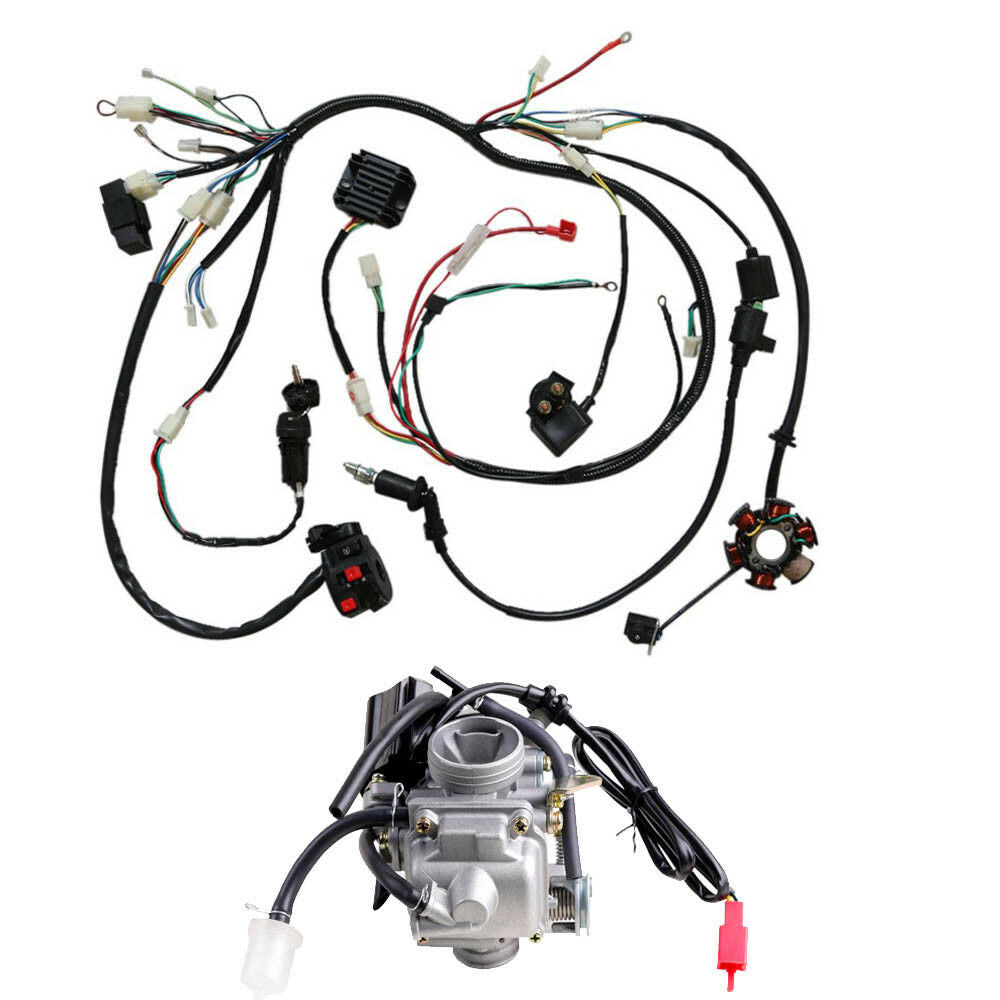 Electrics Wiring Harness Wire Stator Coil + Carburetor GY6 125cc 150cc ATV Buggy