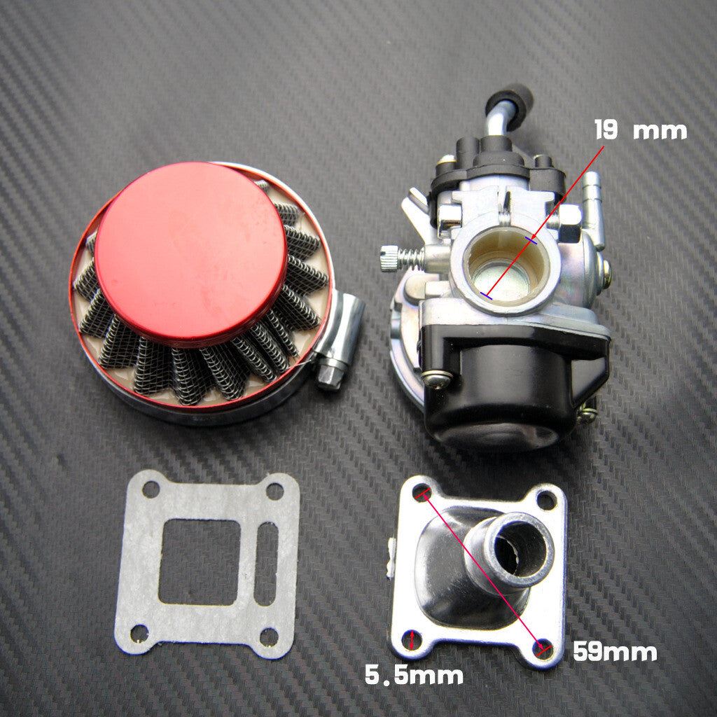 Carburetor with throttle cable suitable for 49cc - 80cc 2-stroke engines in electric bicycles.