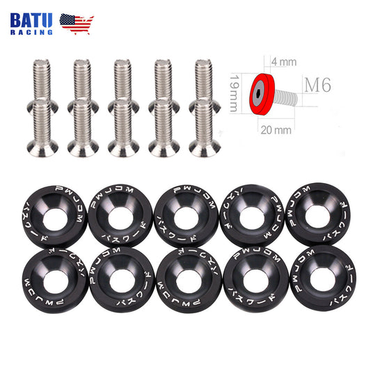 Black JDM Billet Aluminum Fender/Bumper Washer/Bolt Engine Bay Dress Up Kit