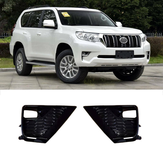 Glossy Black Front Bumper Fog Lamp Trim Cover Refit for Toyota Prado 2018-2021