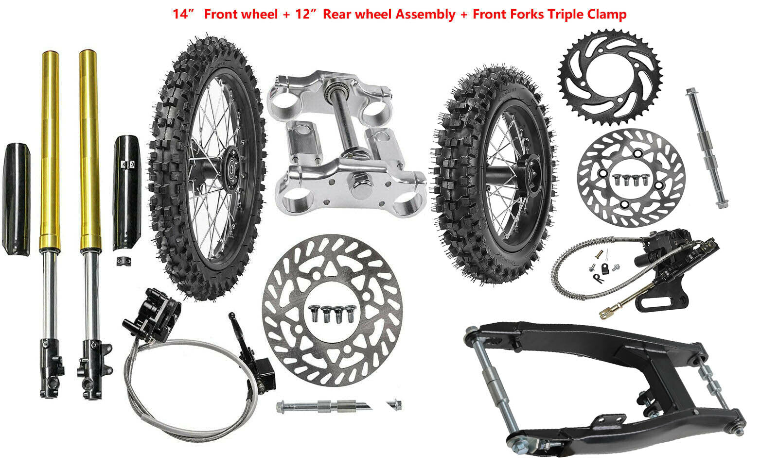 Front fork end + rear swingarm + 12/14 wheel disc brake cradle bicycle CRF70 XR50